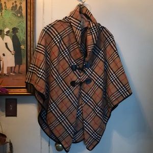 Plaid Cape With Two Toggle Buttons